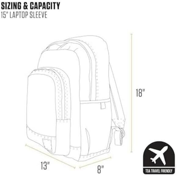 Black laptop backpack 25L bookbag travel school work bag with 15 inch computer s - Picture 5 of 7